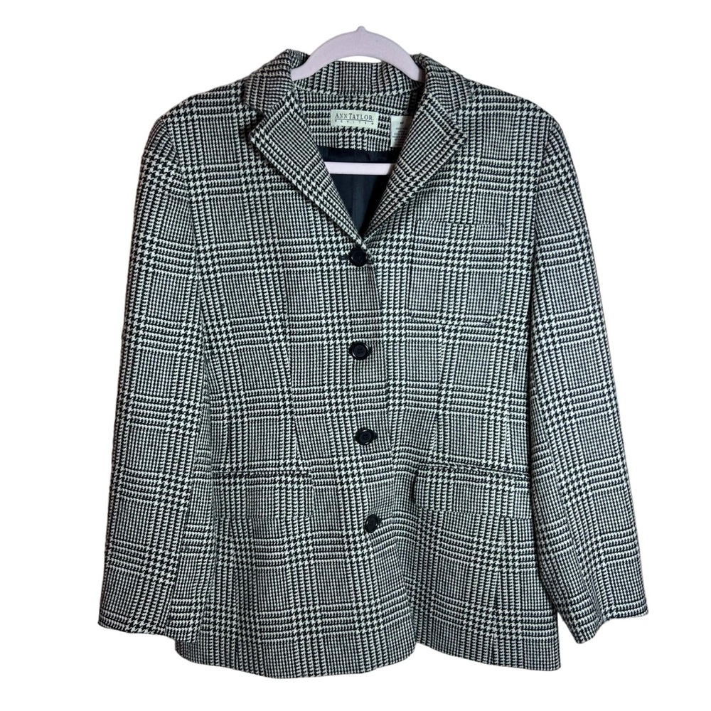 Vintage Ann Taylor Petites Houndstooth Wool Blazer, Size 8 Petite